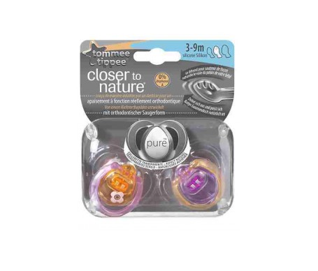 Tommee Tippee 2 Chupetes Pure 3-9 Meses Colores Rosas Tommee Tippee 2 Chupetes Pure 3-9 Meses Colores Rosas